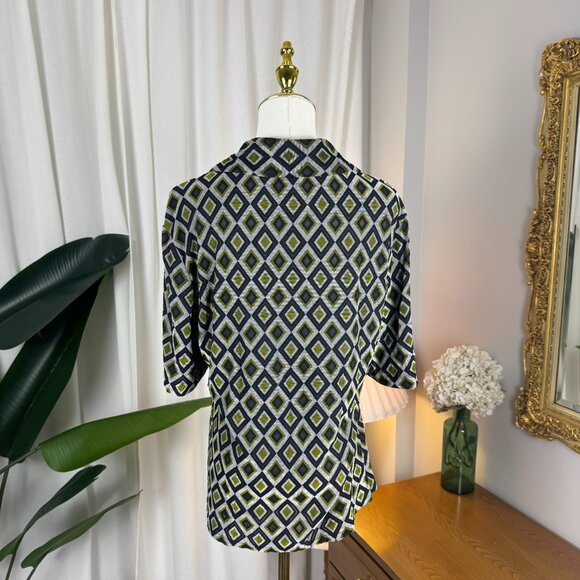 Vintage Geometric 70s Style Button-Up Semi Sheer Blouse sz L/XL - Picture 8 of 9